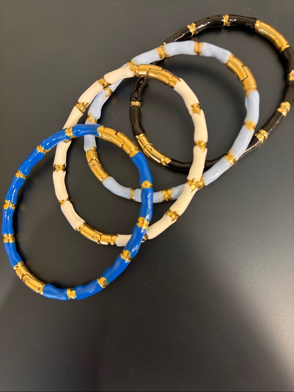 Gold-Accent Enamel Bangle Bracelet Set - Blue, White, Black, Light Blue
